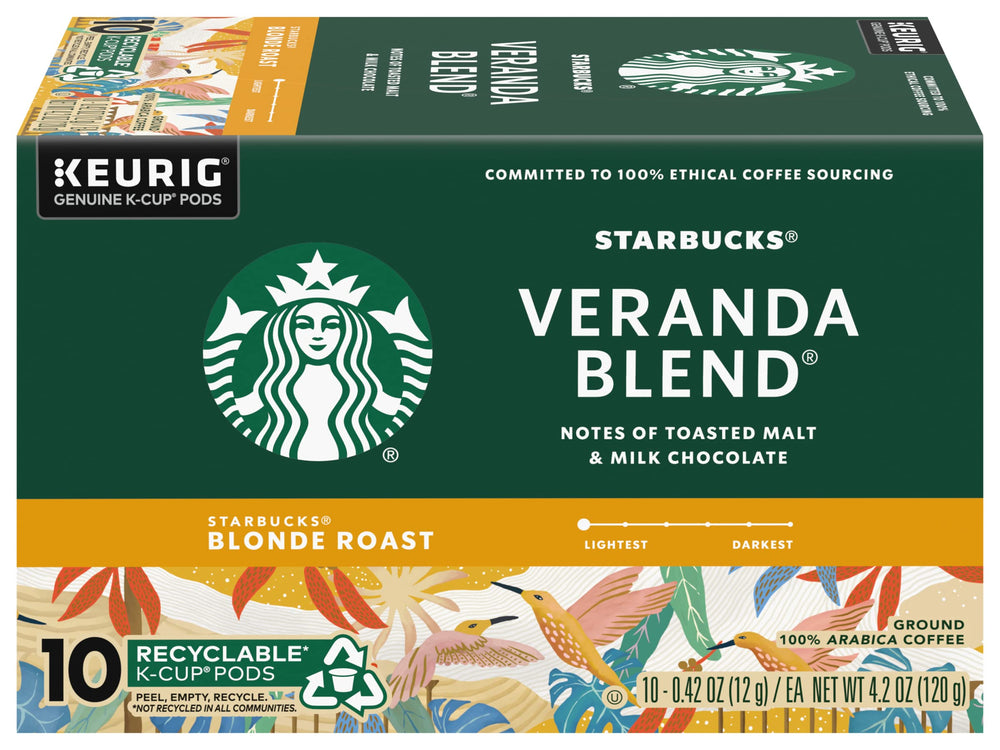 Starbucks Veranda Blonde K-Cup packaging, convenient 2 x 10-count packs.