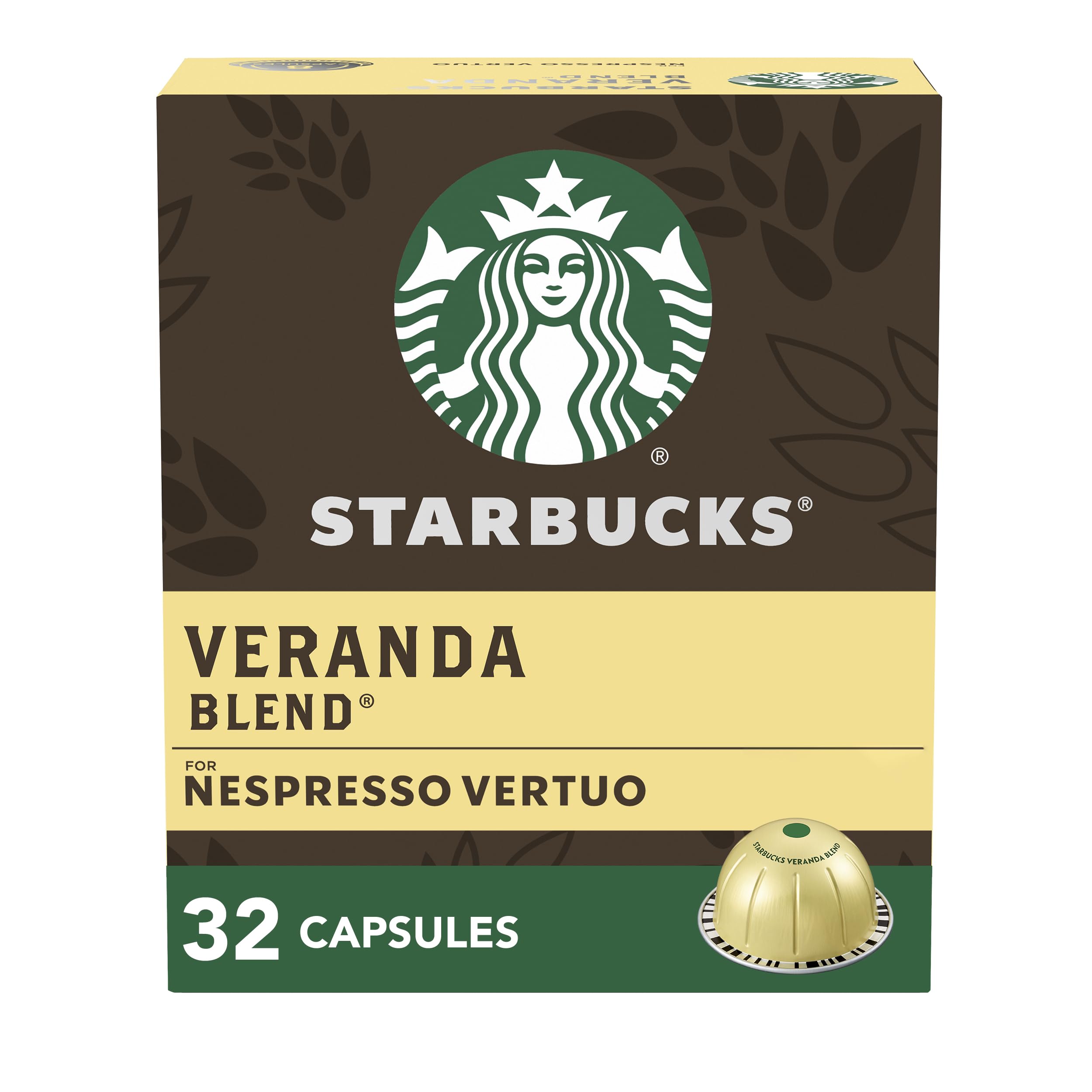 Starbucks Veranda Blonde Roast capsules packaging for Vertuo machines.