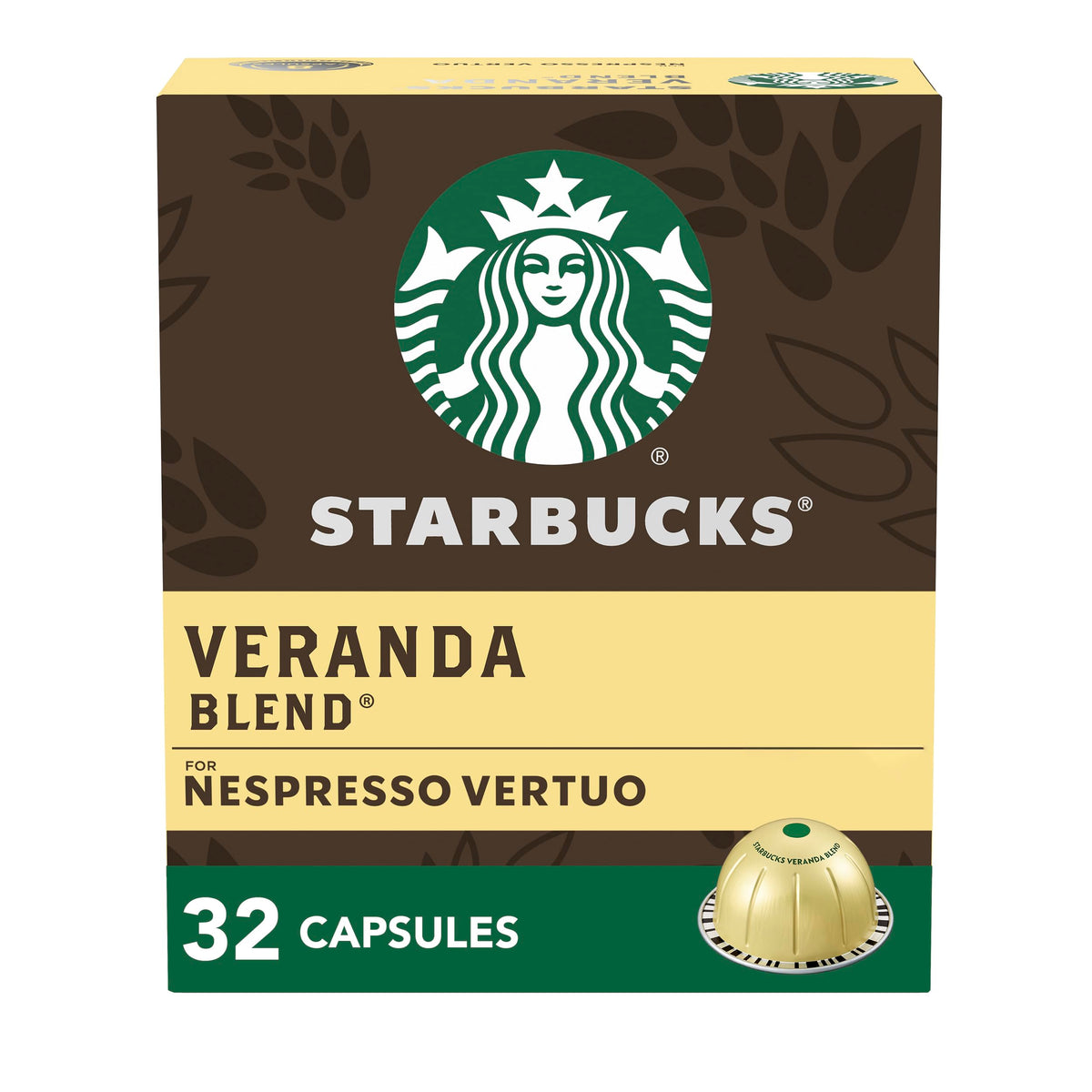 Starbucks Veranda Blonde Roast capsules packaging for Vertuo machines.