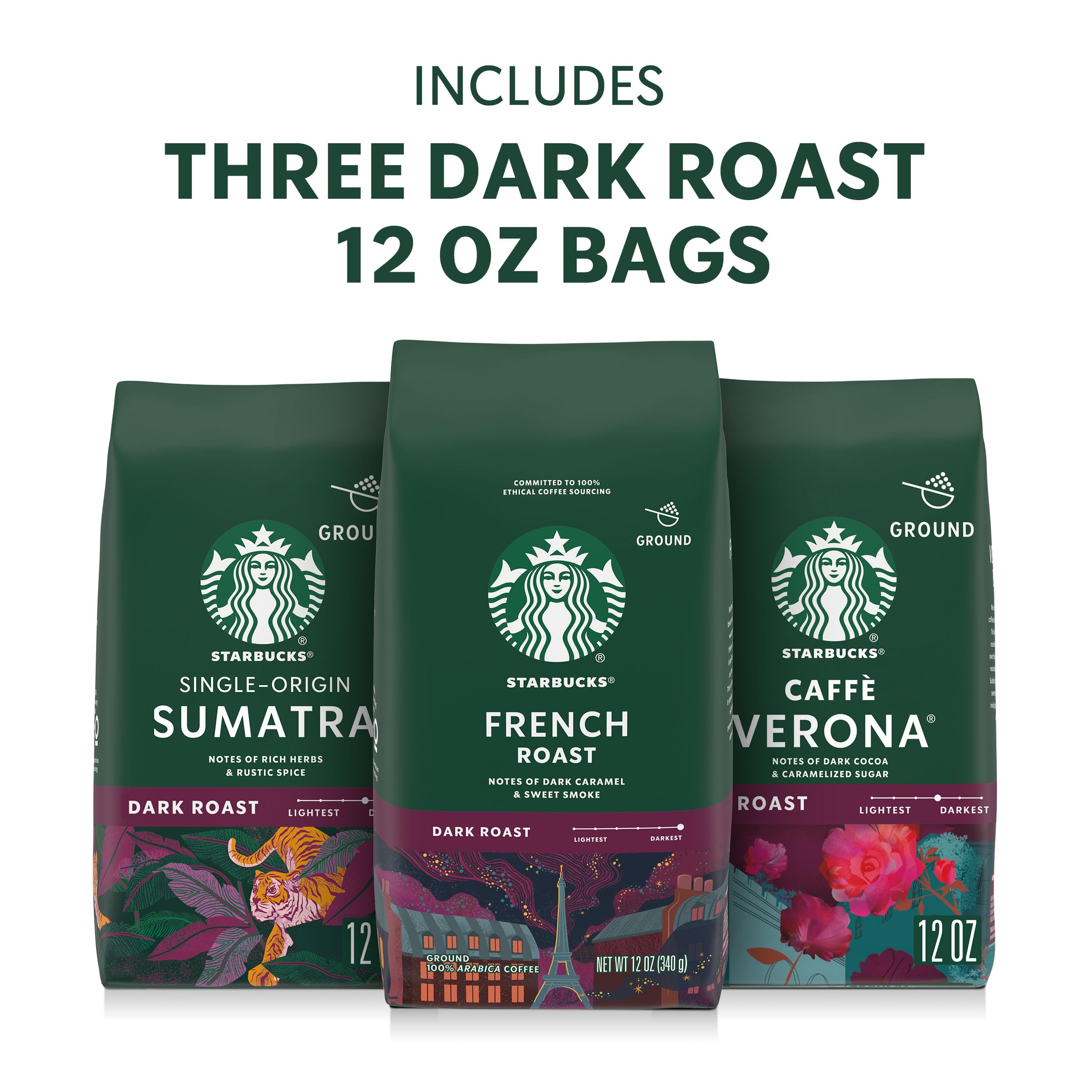 Starbucks Verona ground coffee bag releasing cacao and caramel aroma for smooth afternoons.