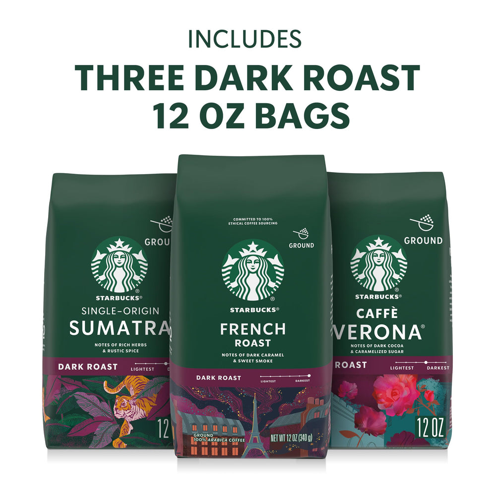 Starbucks Verona ground coffee bag releasing cacao and caramel aroma for smooth afternoons.
