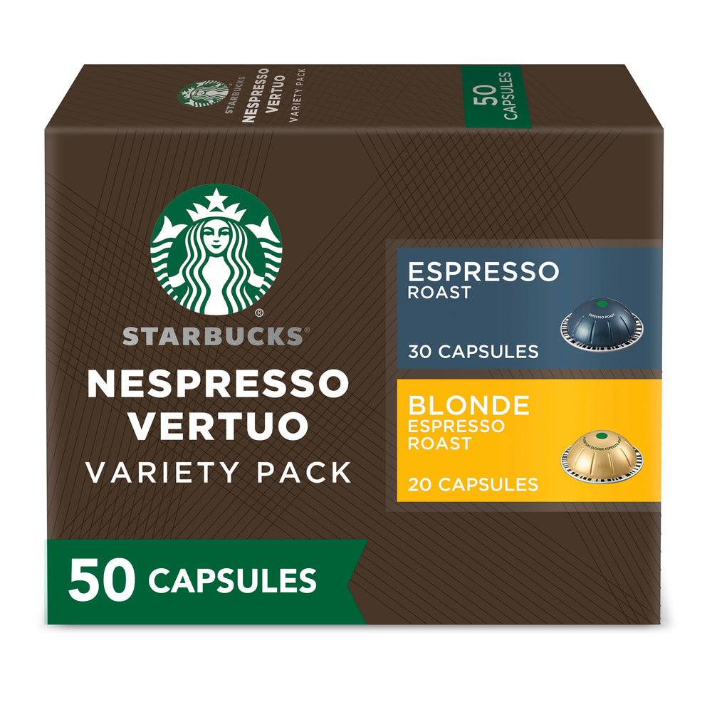 Starbucks Vertuo variety-pack Blonde and Espresso boxed for convenient at-home tastings.
