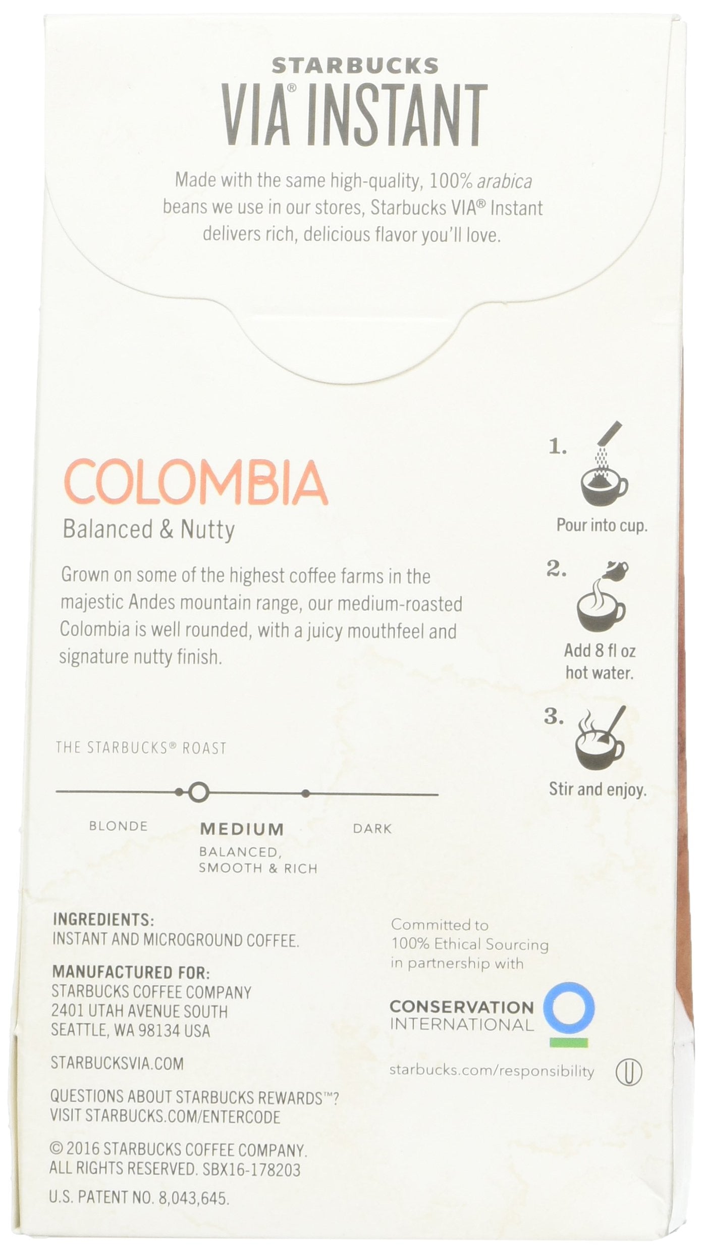 Starbucks VIA Colombia sachets ready to dissolve for fast, flavorful mornings.