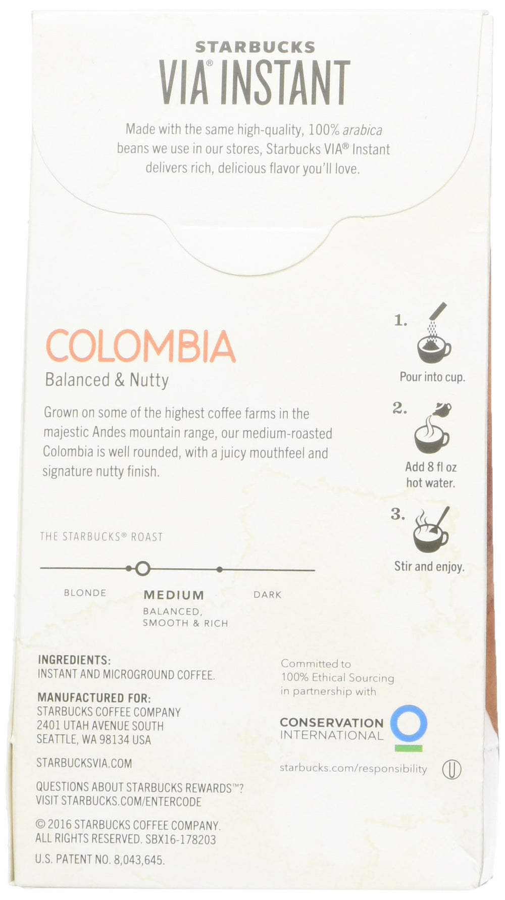 Starbucks VIA Colombia sachets ready to dissolve for fast, flavorful mornings.
