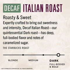 Box of seven Starbucks VIA Decaf Italian Roast packets, ideal for travel.