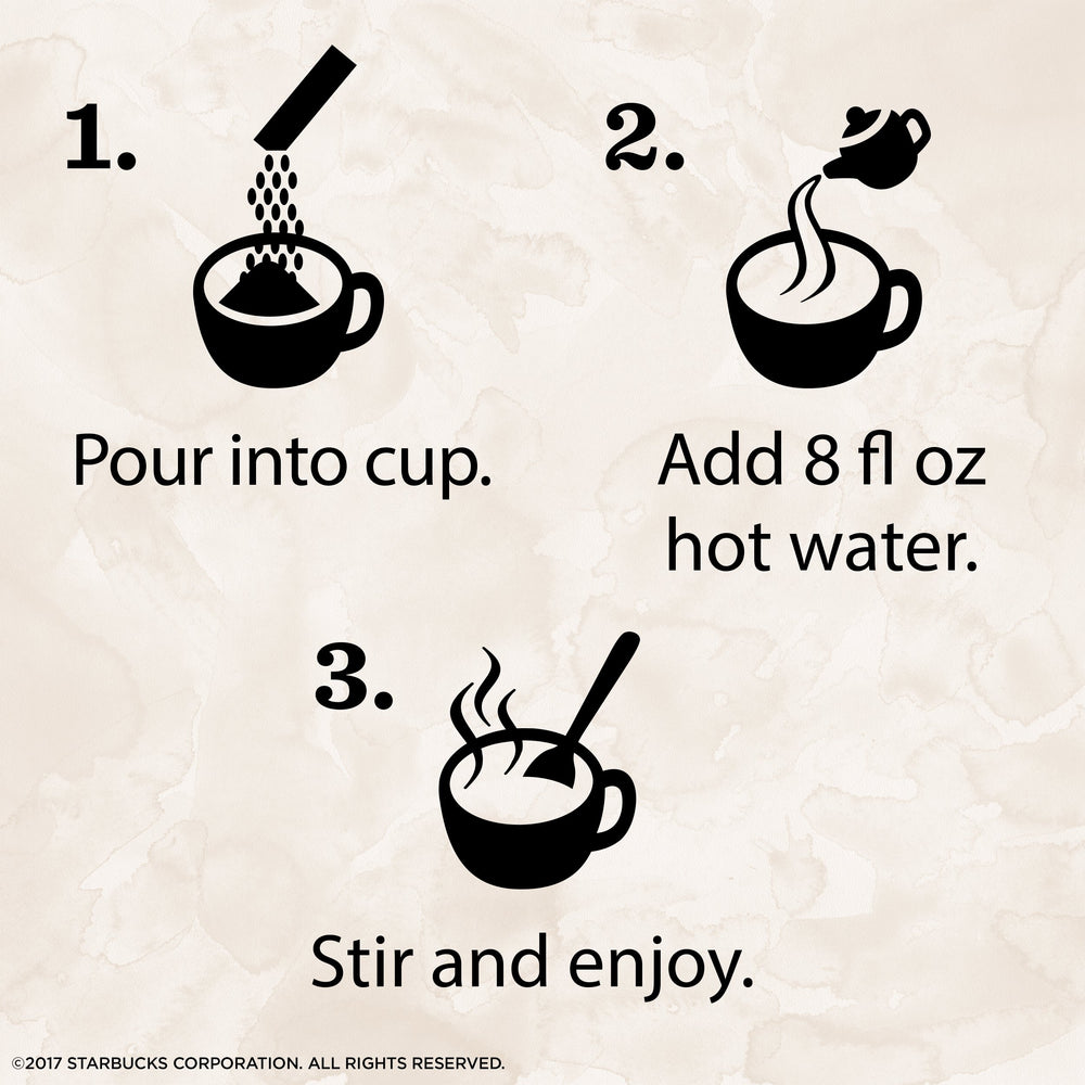 A prepared cup of Starbucks VIA Decaf Italian Roast for anytime enjoyment.