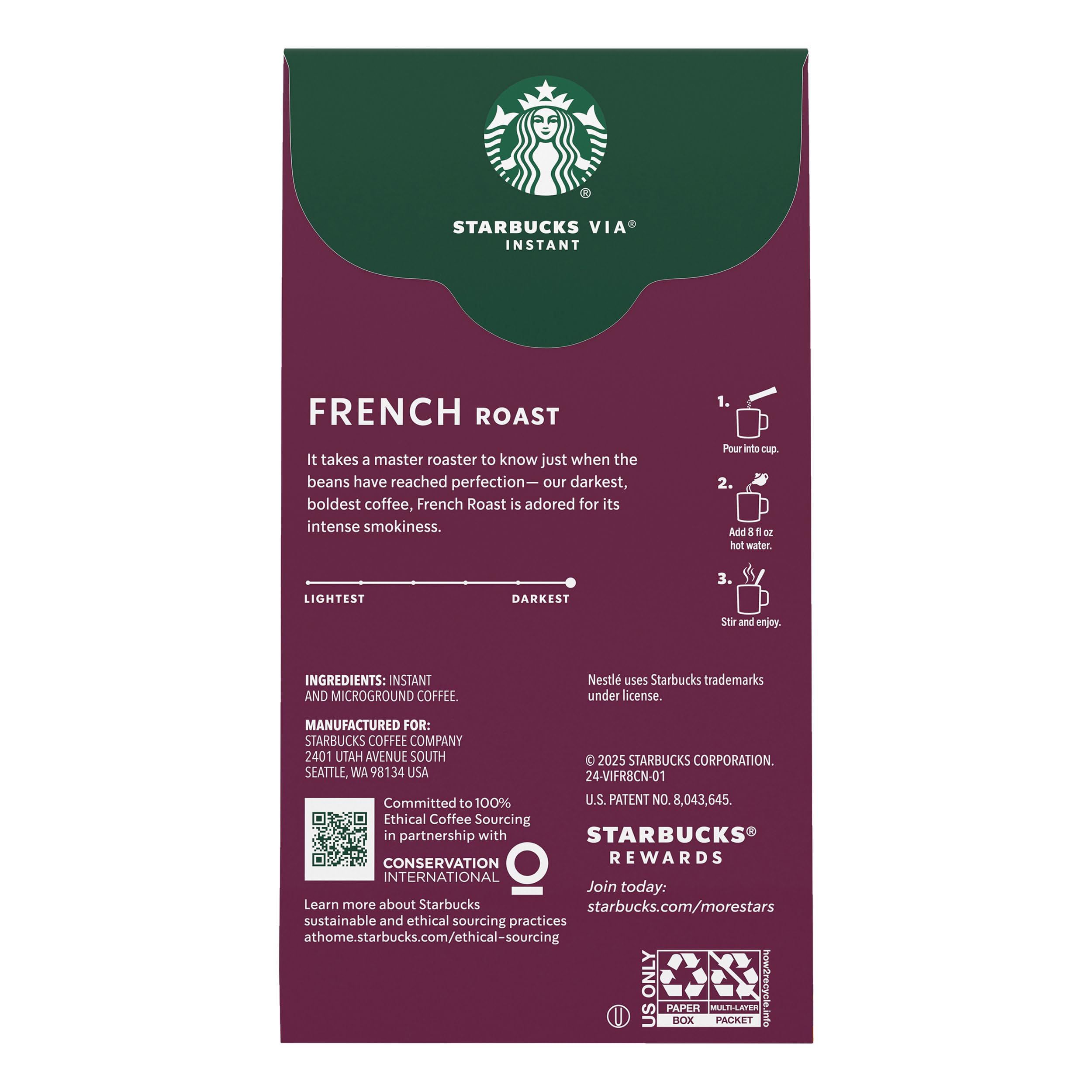 Starbucks VIA instant coffee packets lined up on a kitchen counter