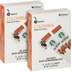 Starbucks VIA Instant Medium Roast Colombia packets ready for quick, rich coffee at home.