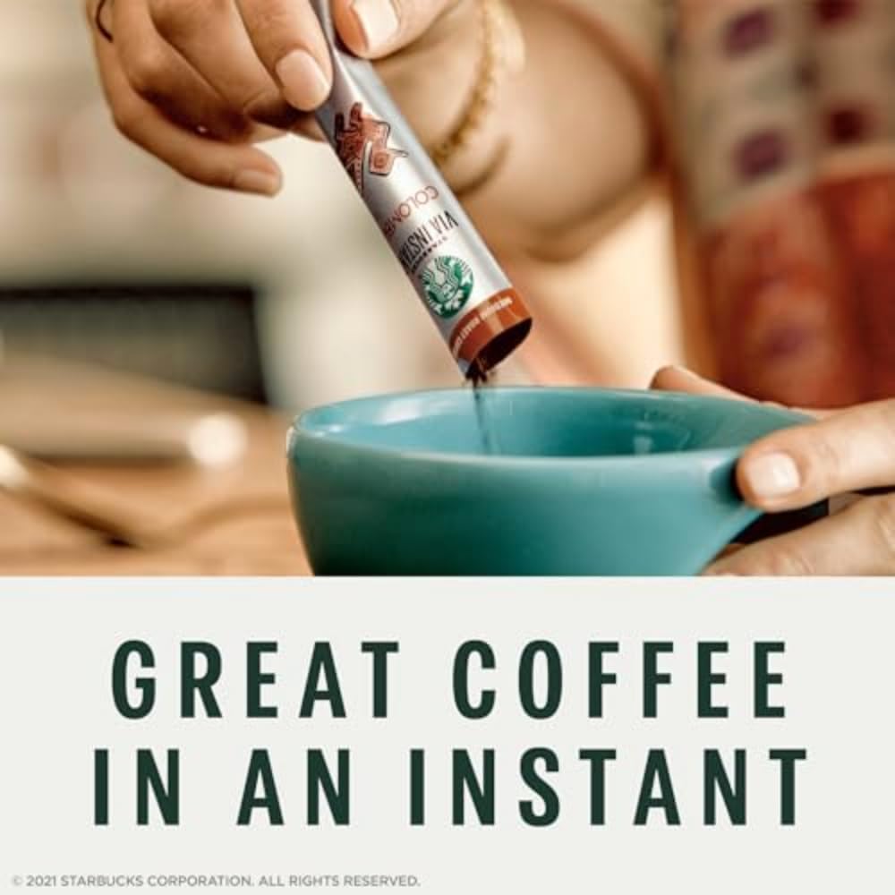 Starbucks VIA Italian Roast foil packaging signals premium instant coffee