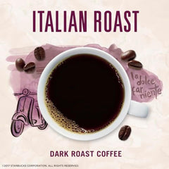 Starbucks VIA Italian Roast packet pouring into cup for fast brew