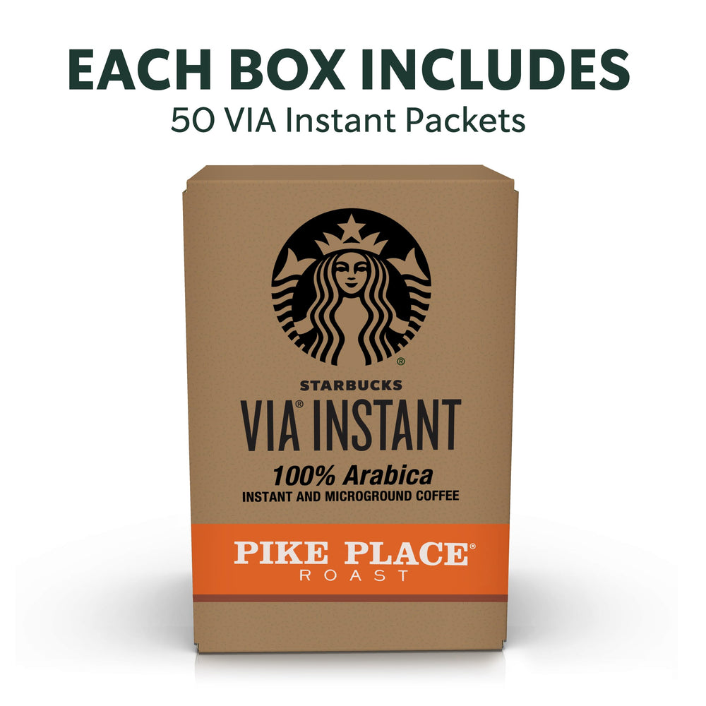 Starbucks VIA Pike Place Roast box of packets ready for on-demand coffee.