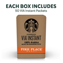 Starbucks VIA Pike Place Roast box of packets ready for on-demand coffee.