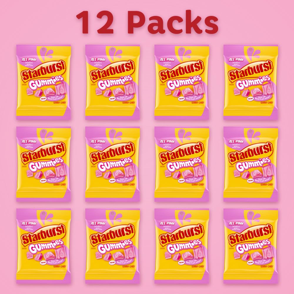 Starburst All Pink Gummies brighten the office desk snack setup.