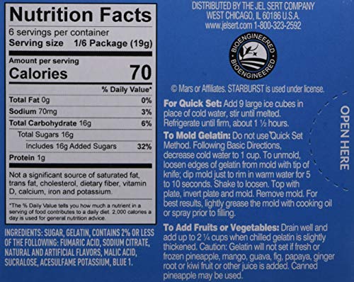 Starburst Gelatin Blue Raspberry pouring action emphasizes quick prep and smooth dissolution
