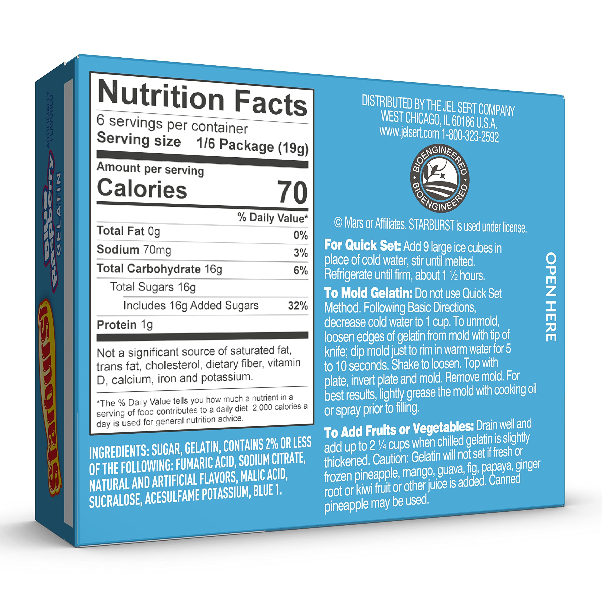 Starburst Gelatin Blue Raspberry serving highlights juicy flavor in convenient half-cup portions