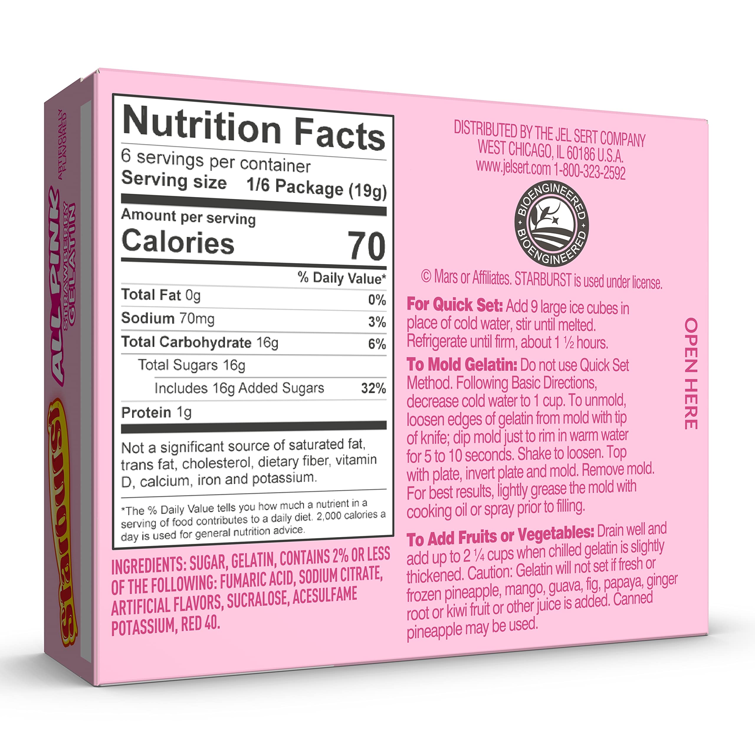 Starburst Gelatin Strawberry boxes on a shelf for quick dessert stock
