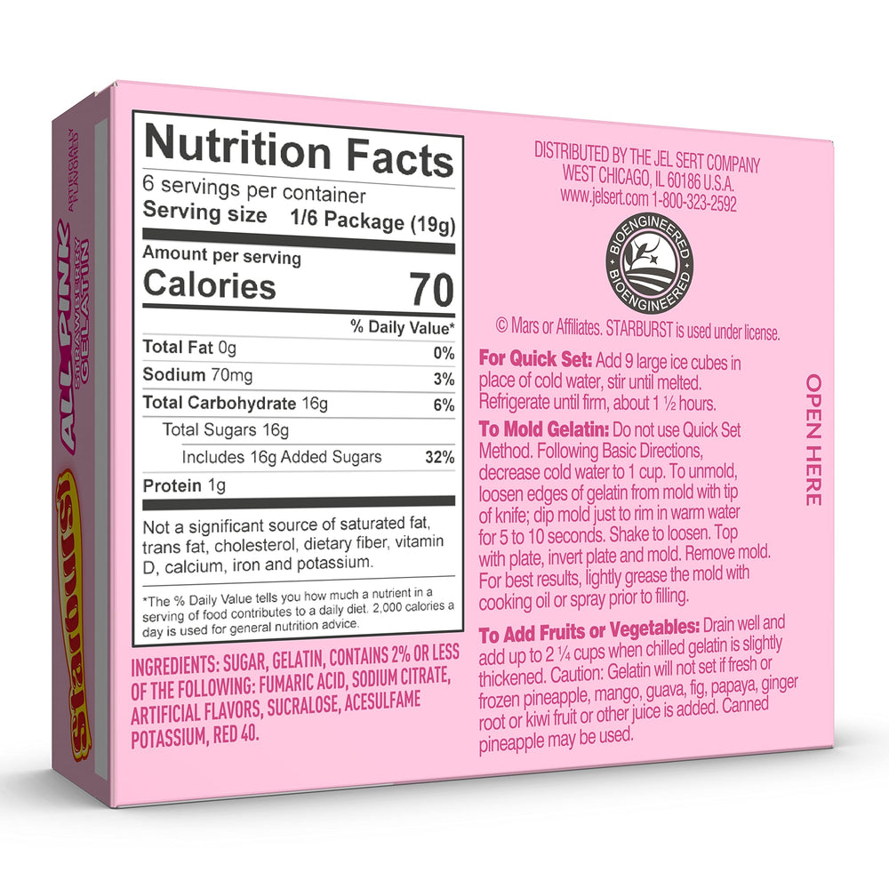 Starburst Gelatin Strawberry boxes on a shelf for quick dessert stock