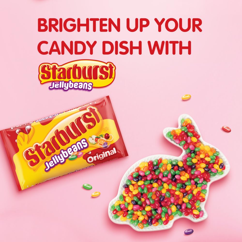 Starburst jelly beans sprinkled on desserts add a fruity twist.