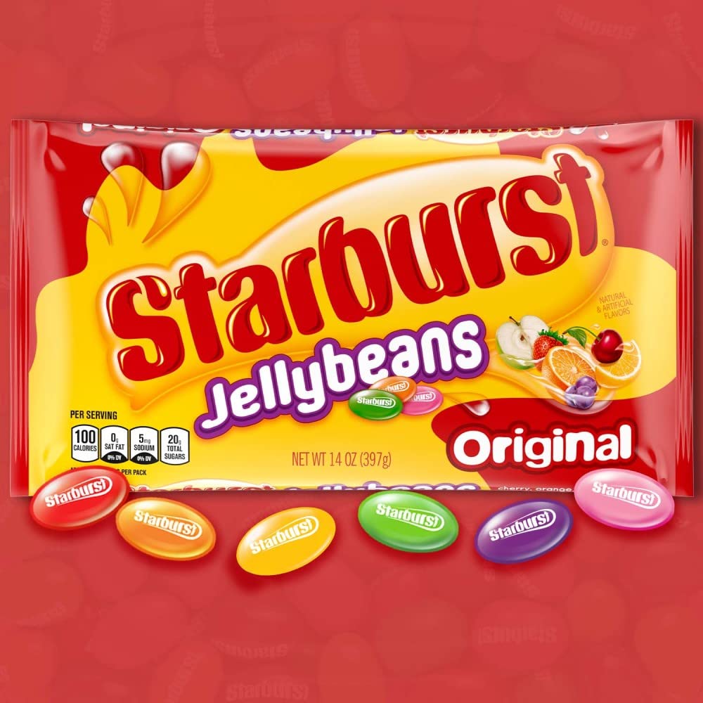 Starburst jelly beans used as bright centerpieces for Easter brunch.