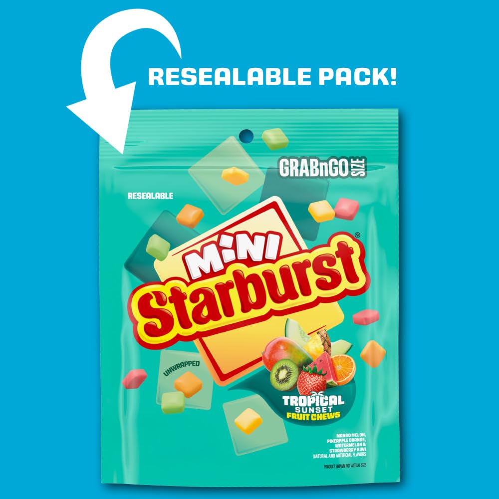 Starburst Minis Tropical Sunset texture shot showing chewy bite.