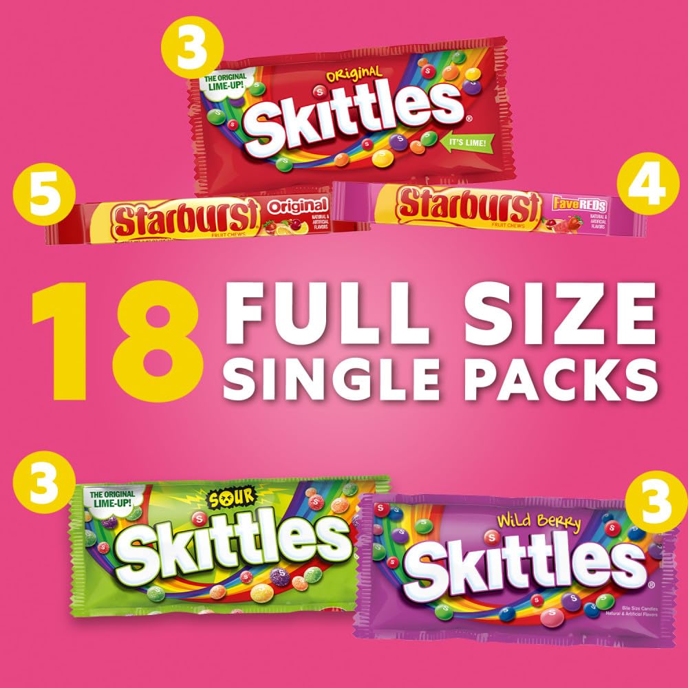 Assorted flavors ready for holiday gifting and party favors with Starburst and Skittles.