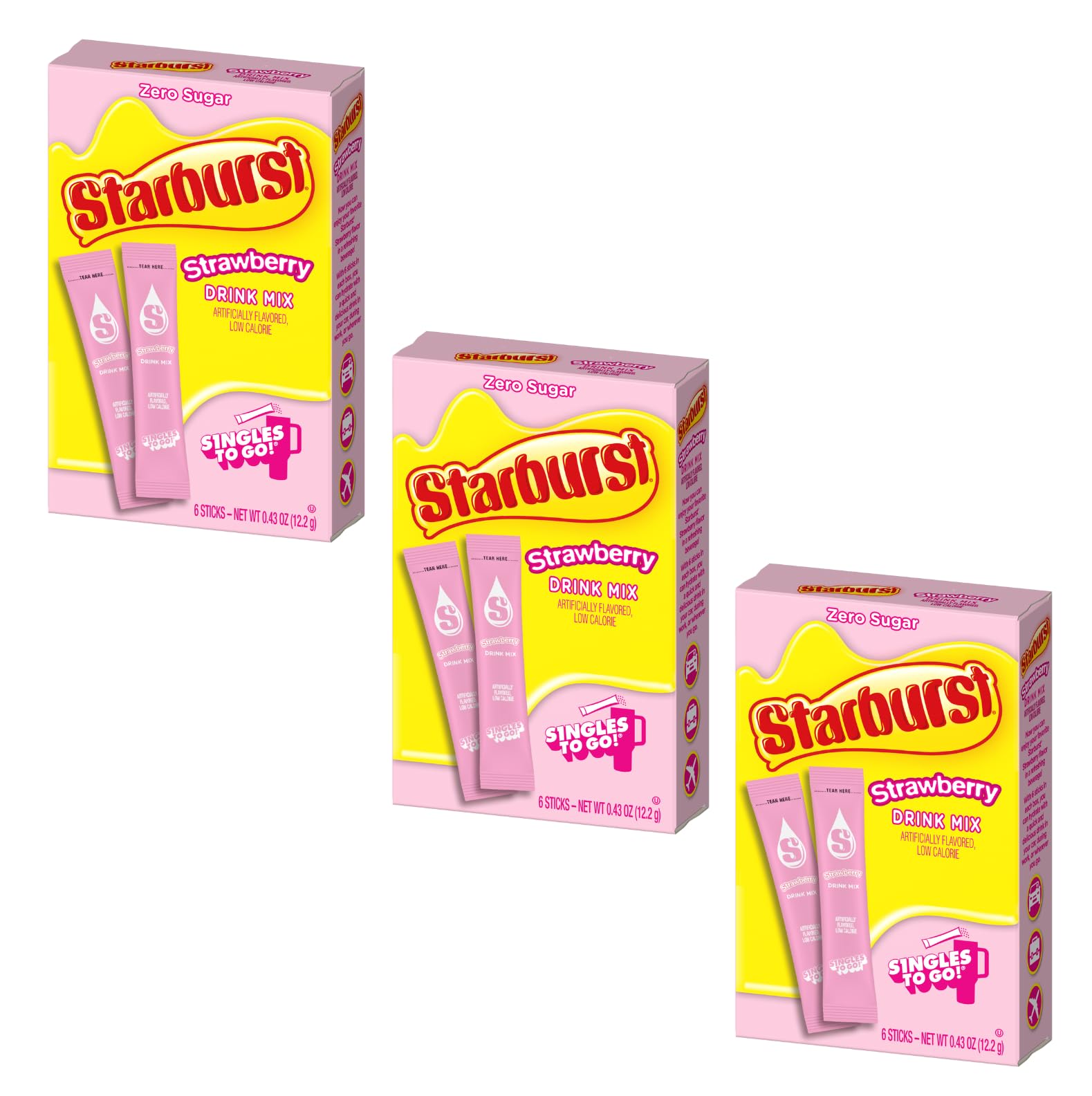 Starburst Singles To Go strawberry drink mix providing on-the-go flavor with zero sugar.