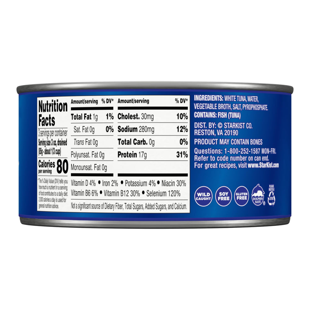 StarKist albacore tuna in water side view emphasizes low-calorie protein source