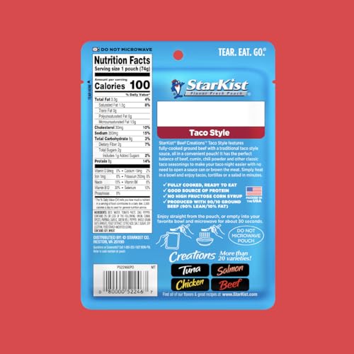 StarKist Beef Creations pouch closeup showing ready-to-eat beef texture