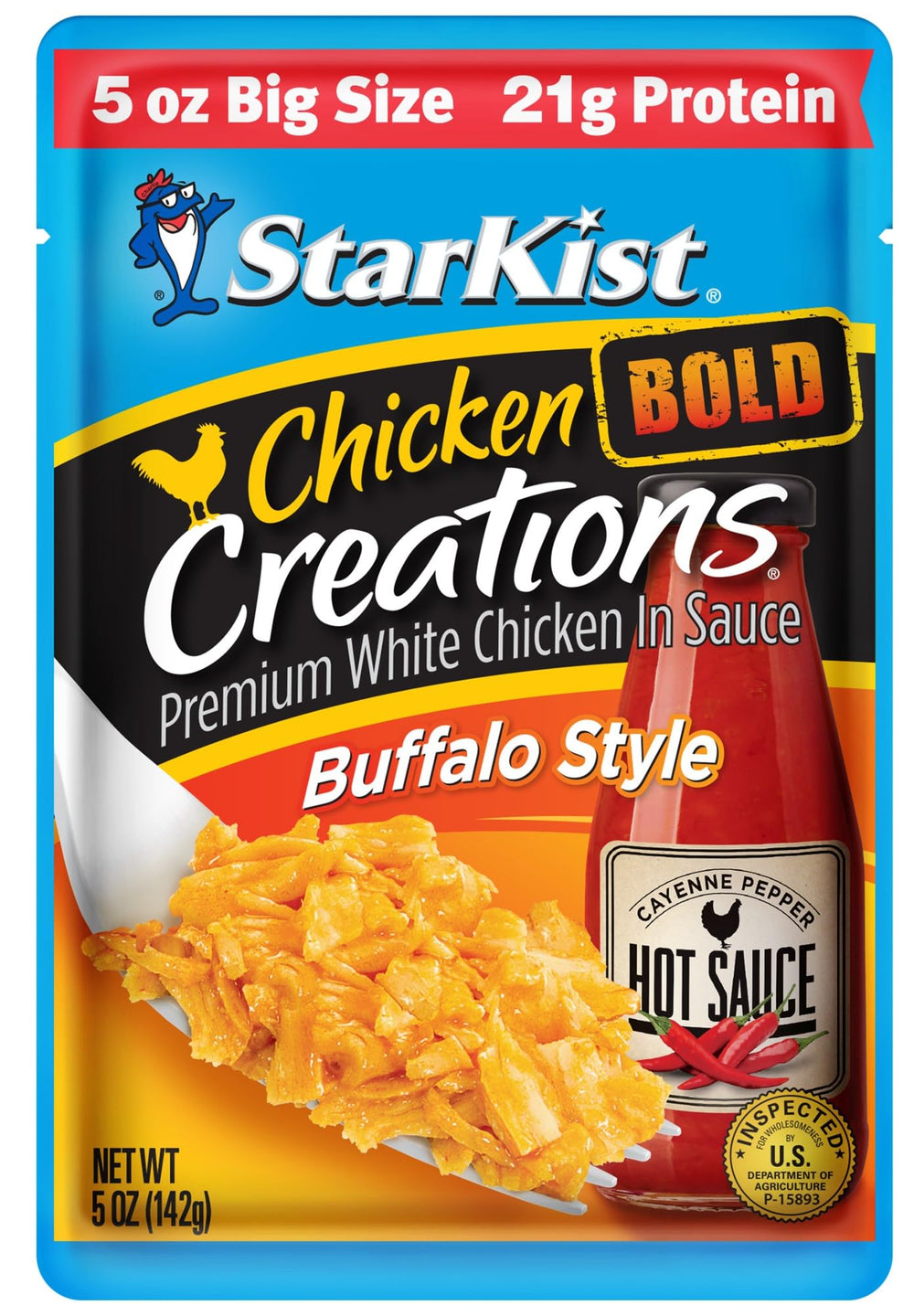StarKist Chicken Creations Bold Buffalo pouch, ready-to-eat lean protein for quick meals.