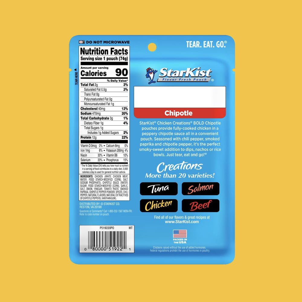 StarKist Chicken Creations Bold Chipotle pouch top view—compact, perfect for lunch bags.