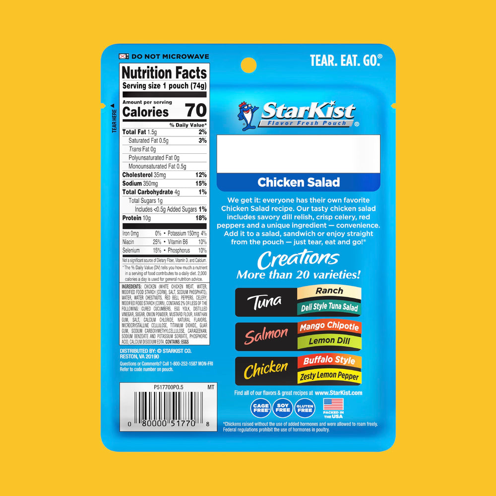 StarKist Chicken Creations Chicken Salad pouch with crisp celery, ideal for salads or sandwiches.
