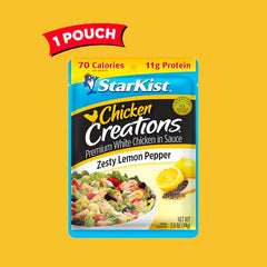 StarKist Chicken Creations Zesty Lemon Pepper opened pouch ready for quick salad topping.