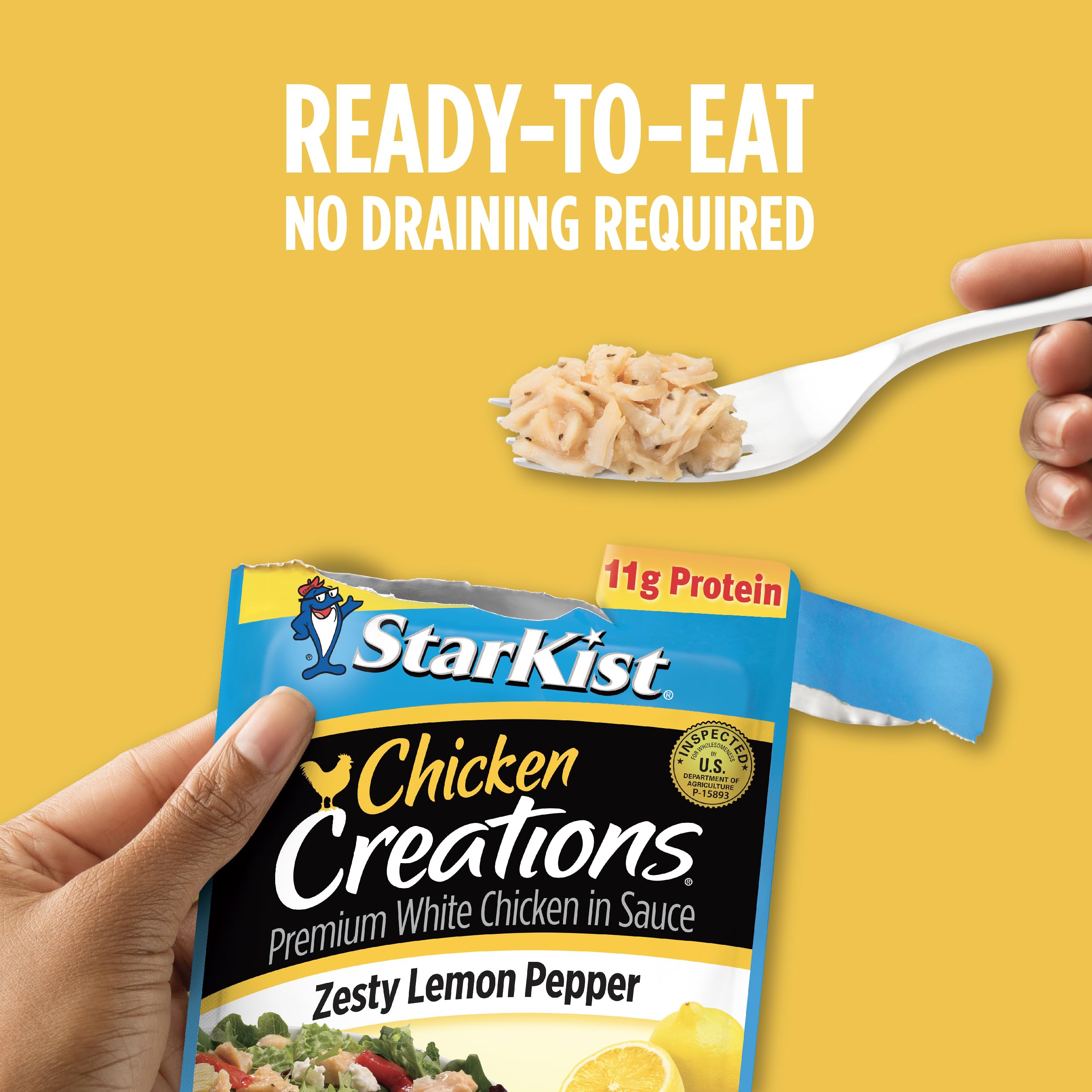 StarKist Zesty Lemon Pepper pouch served in a bowl with greens.