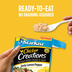 StarKist Zesty Lemon Pepper pouch served in a bowl with greens.