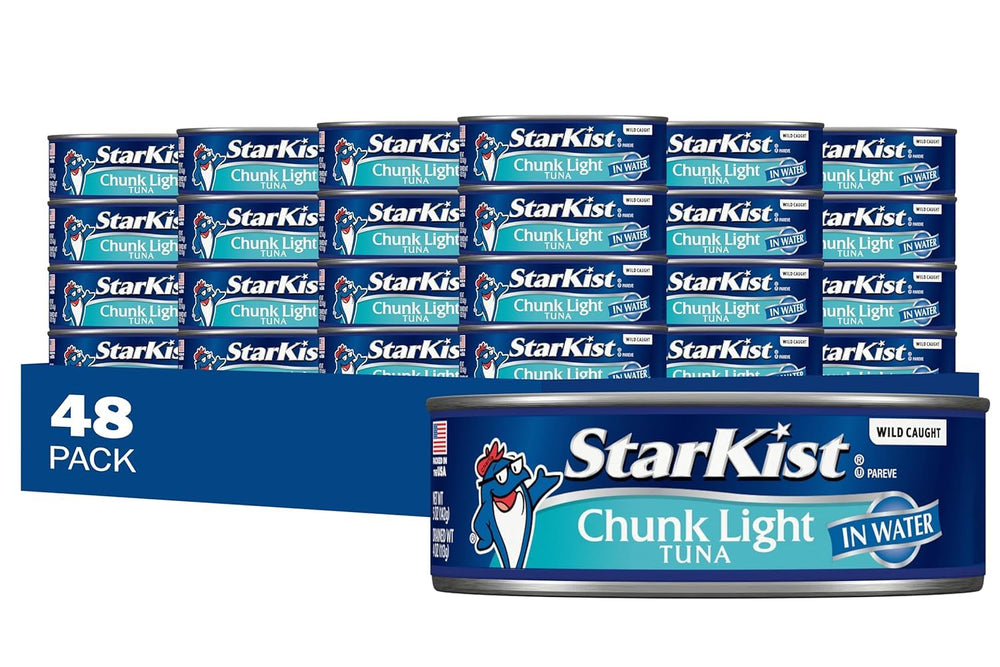 StarKist Chunk Light Tuna in Water can with dolphin-safe packaging and mild flavor for quick meals.