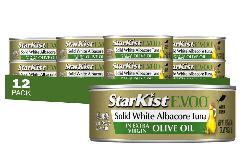 StarKist E.V.O.O. solid white albacore tuna can front view for quick protein