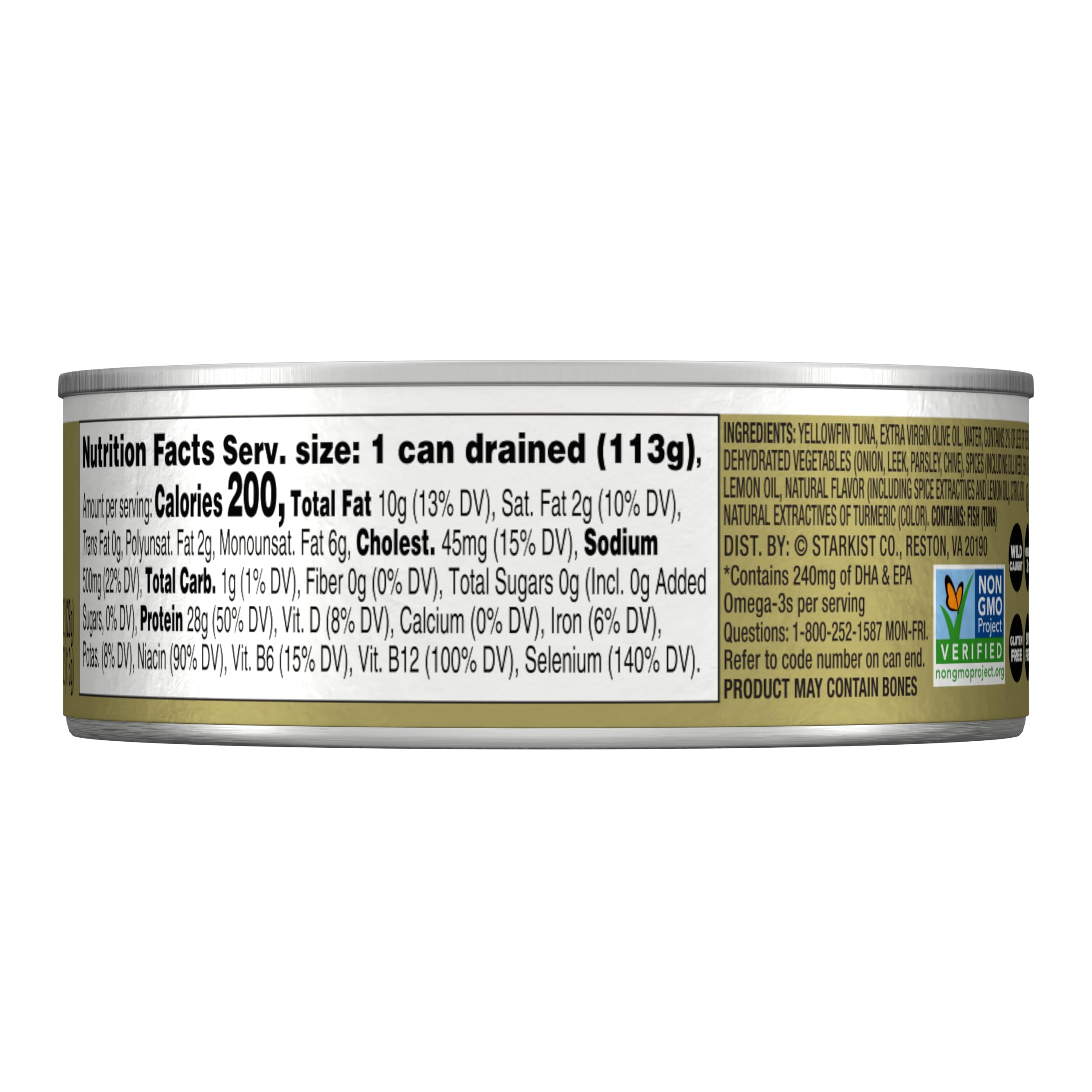 StarKist E.V.O.O. Yellowfin tuna can opened to reveal olive oil marinated fillets.