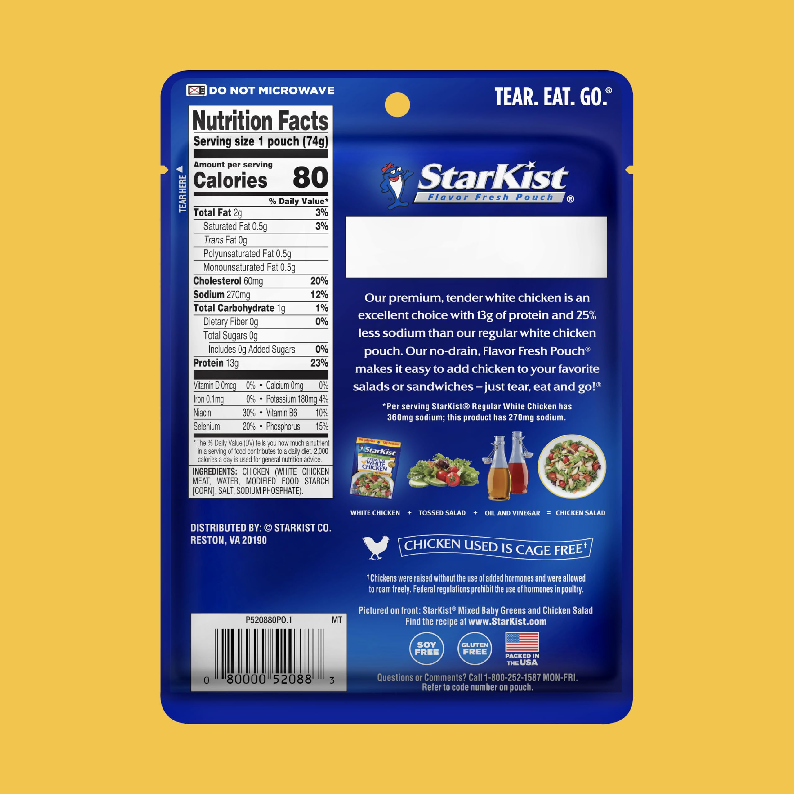 StarKist Less Sodium pouch tear and go design for quick meals.