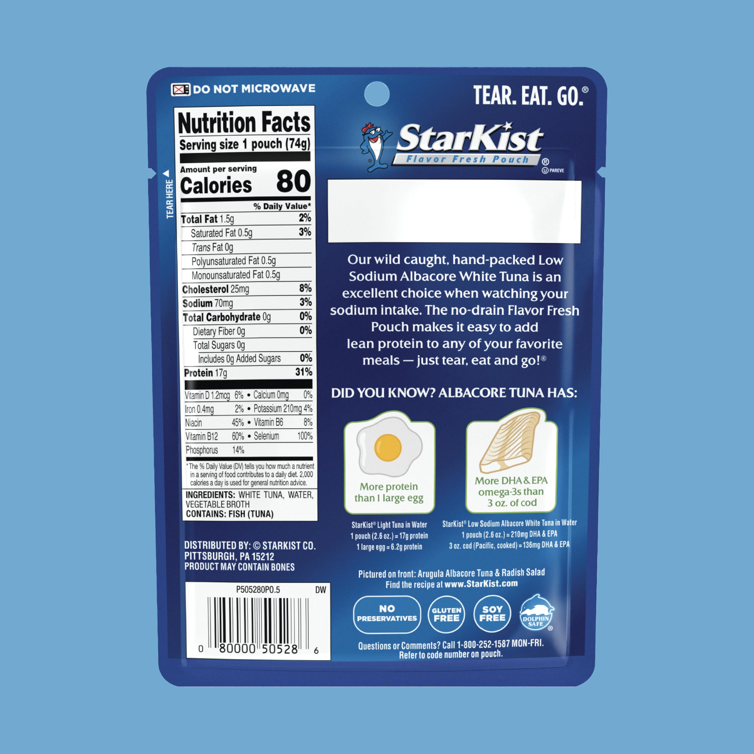 StarKist low-sodium tuna pouch front pack showcases easy on-the-go nutrition