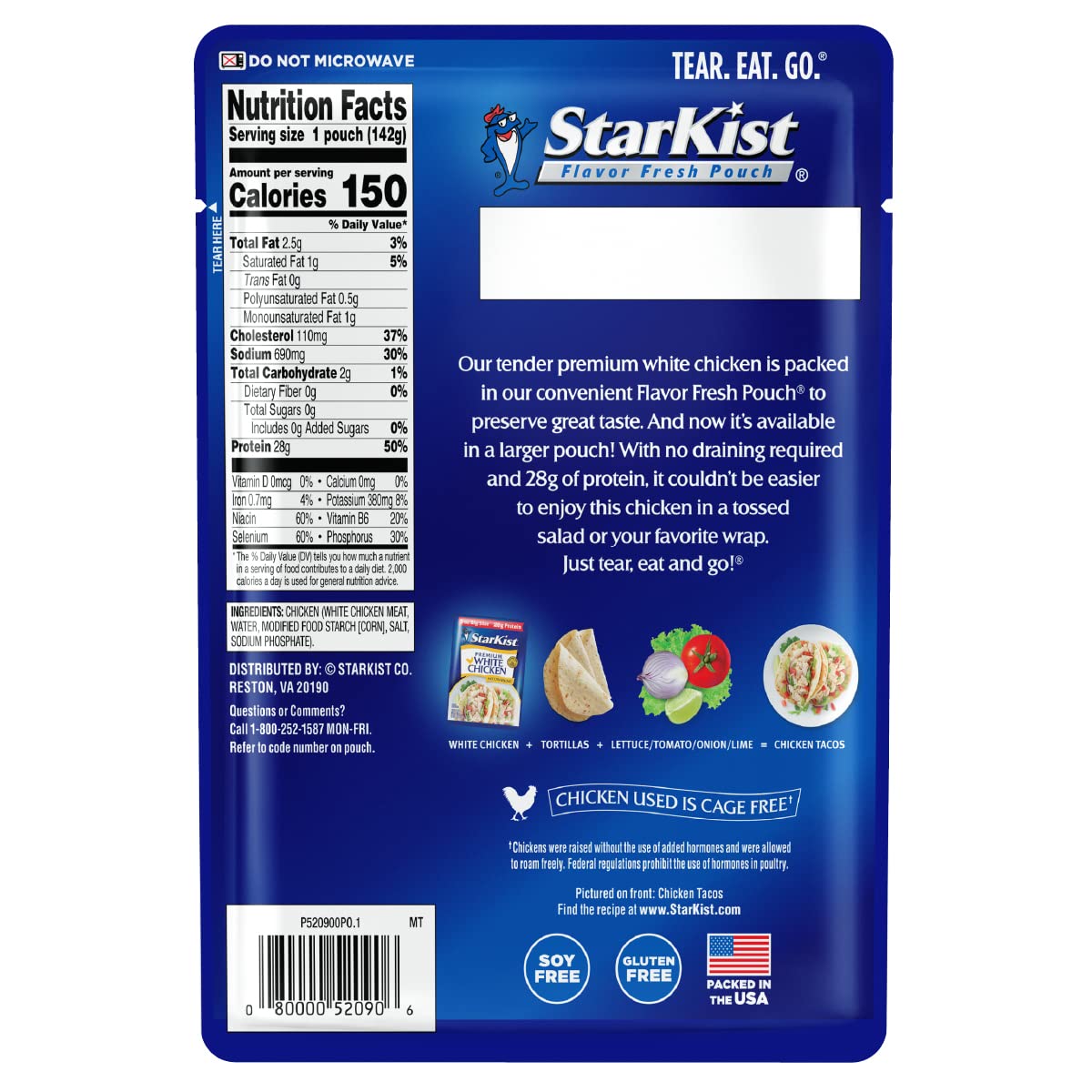 StarKist Premium White Chicken pouch, no draining needed for easy on-the-go use.