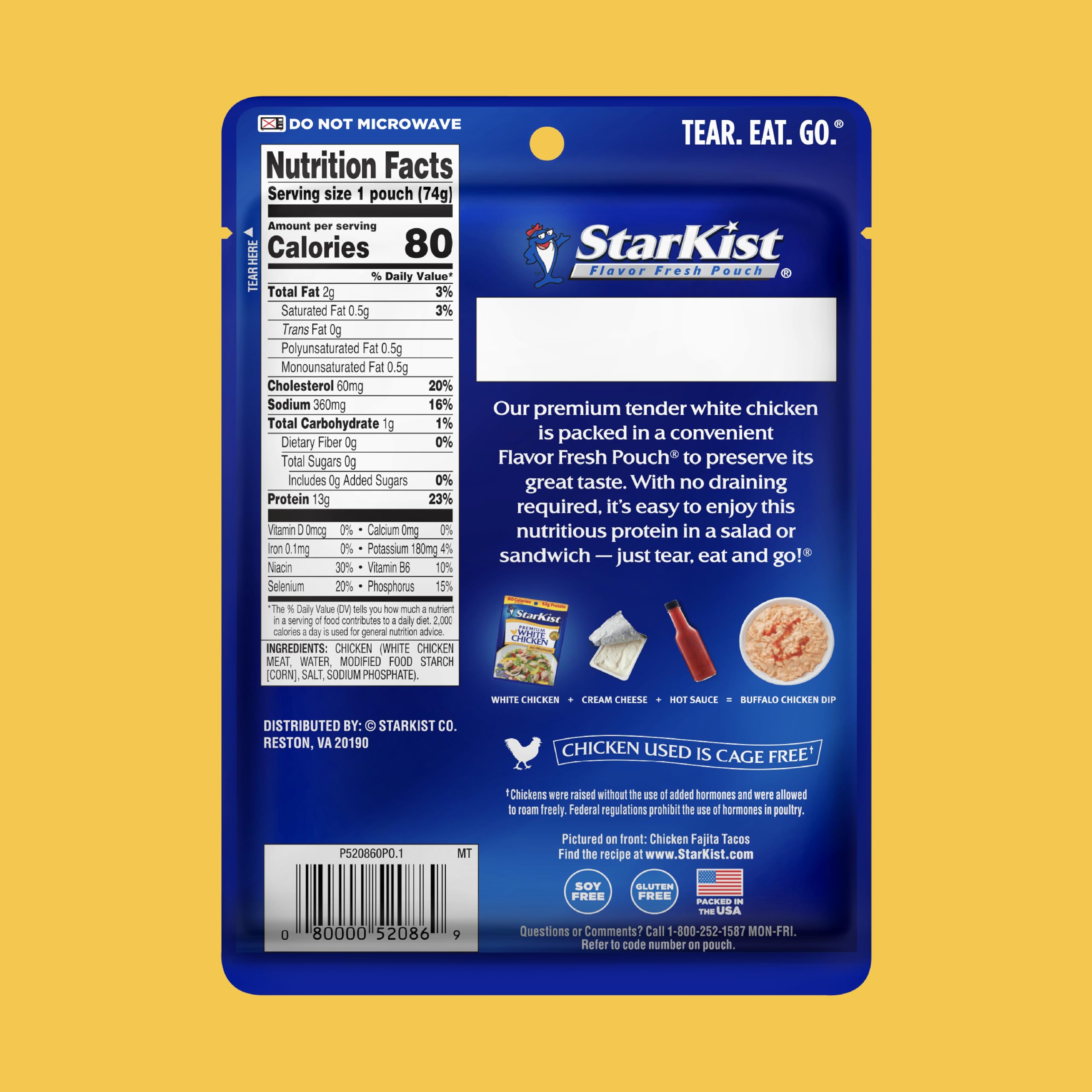 StarKist Premium White Chicken pouch no drain design for fast, mess-free prep.