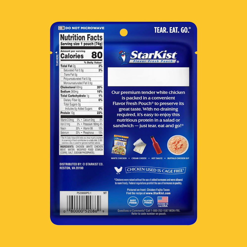 StarKist Premium White Chicken pouch no drain design for fast, mess-free prep.