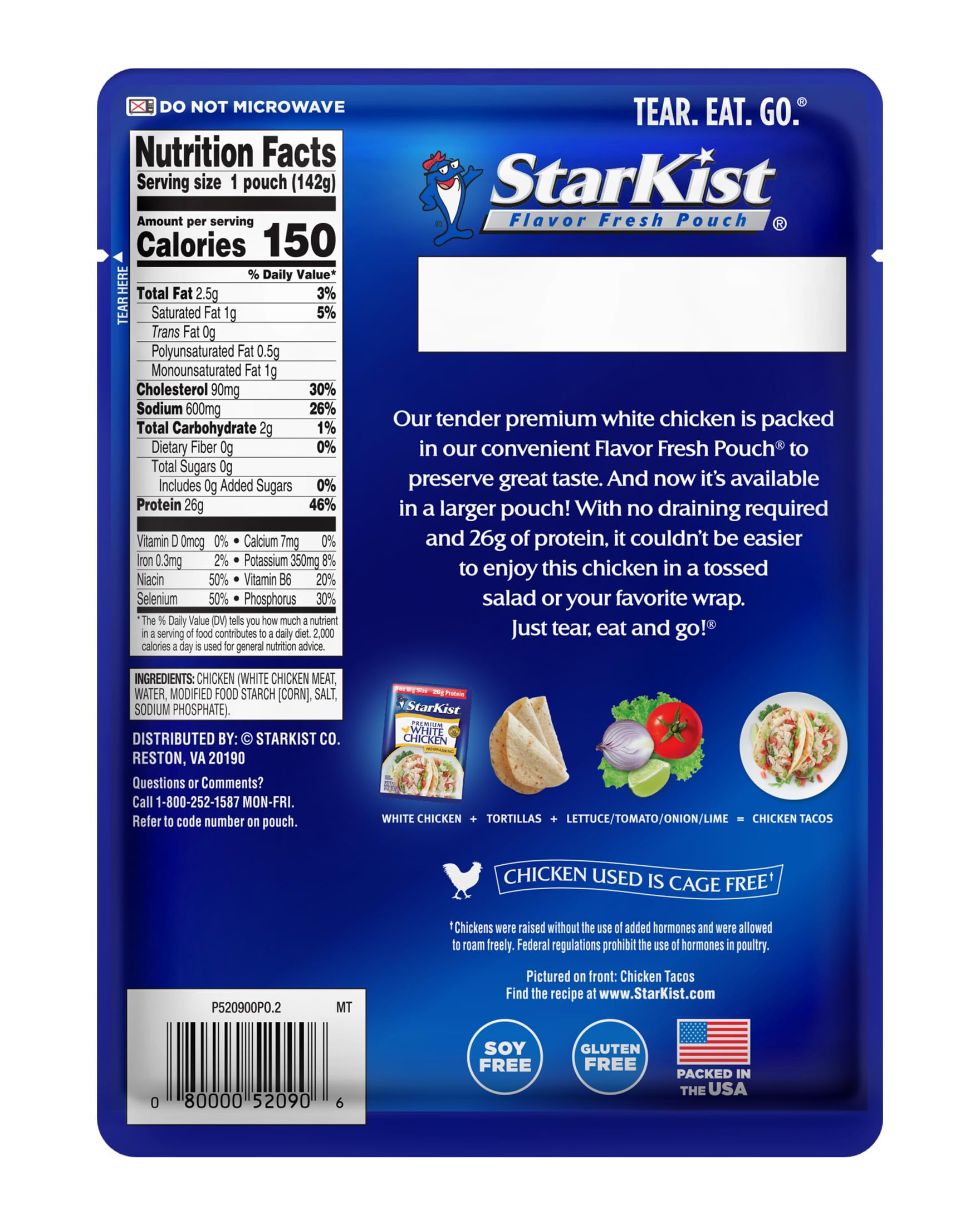 StarKist Premium White Chicken pouch open and ready to tear for quick meals