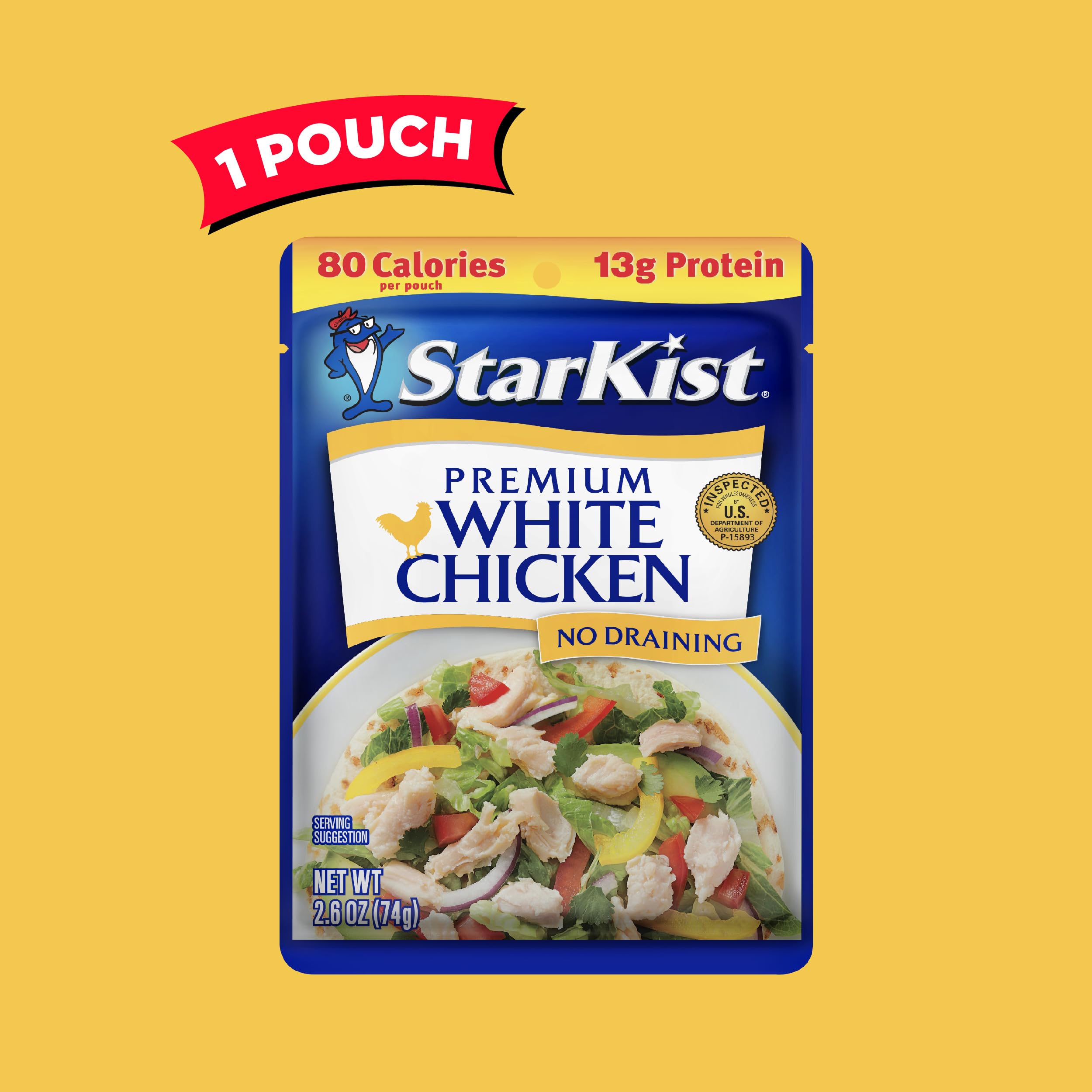 Packaging close-up of StarKist Premium White Chicken showing quality seal