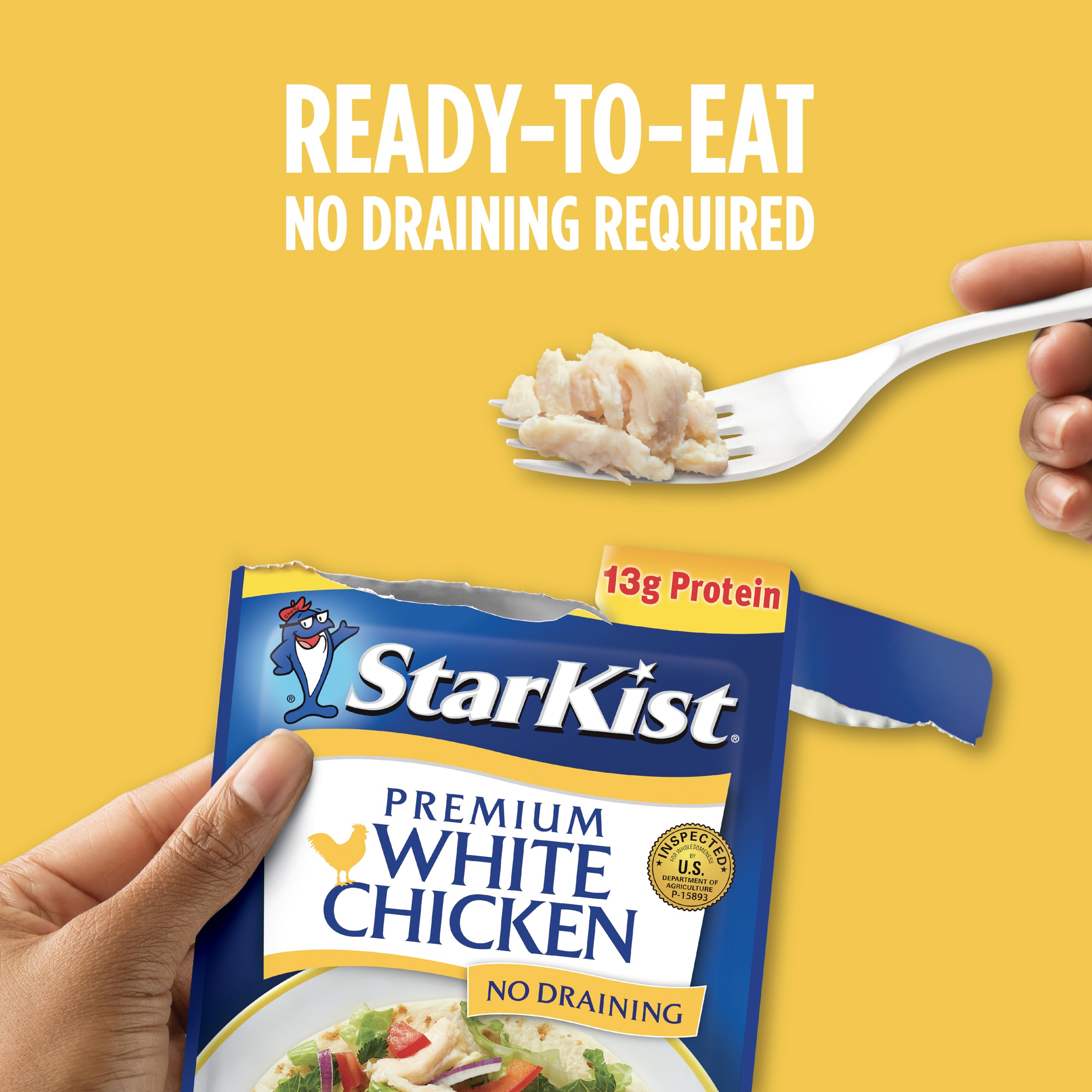 Tear-top StarKist Premium White Chicken pouch for easy opening