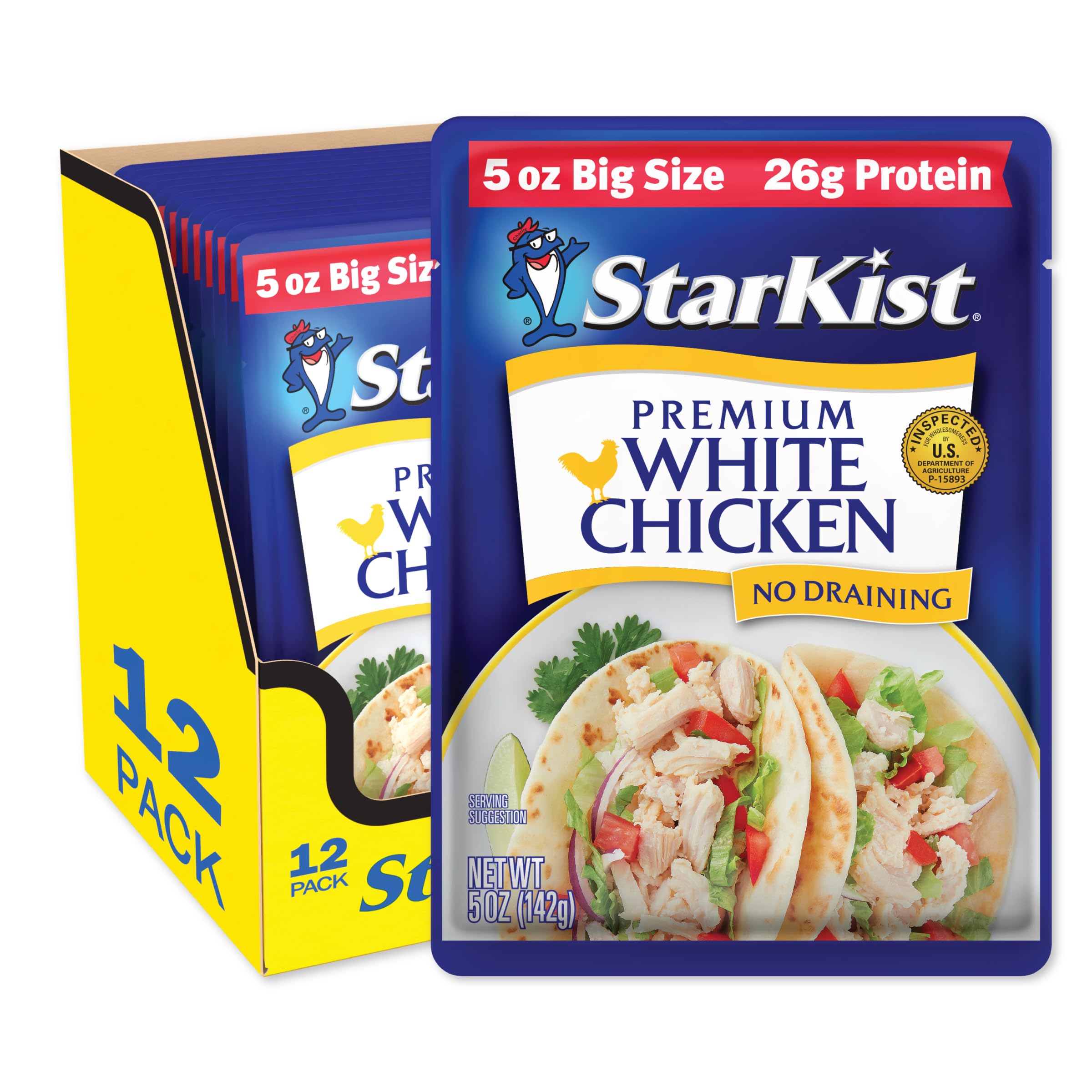 StarKist Premium White Chicken pouch with tear tab, ready for quick meals.