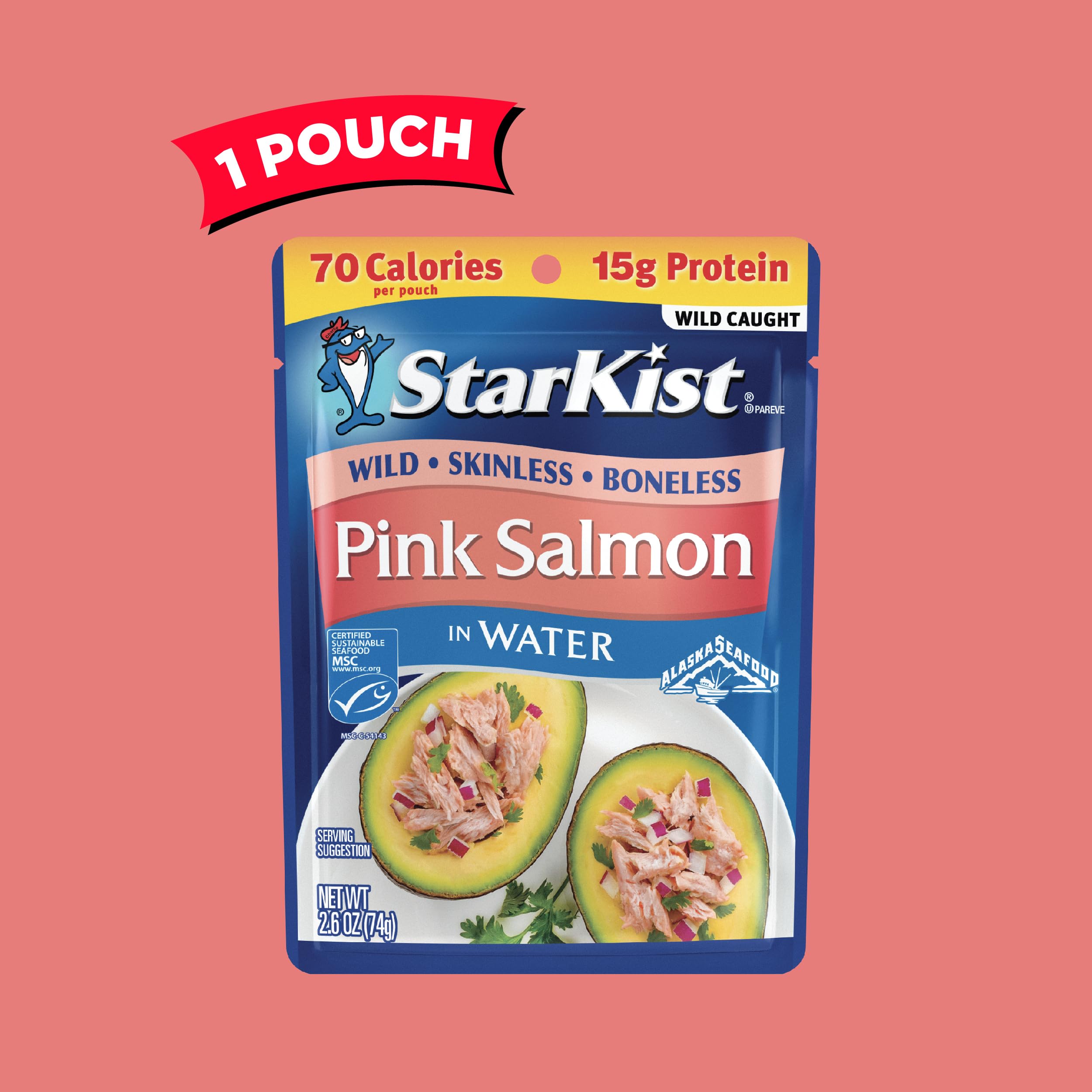 StarKist ready-to-eat salmon pouch with tear-and-go convenience.