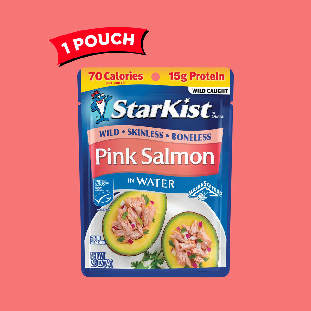 StarKist ready-to-eat salmon pouch with tear-and-go convenience.