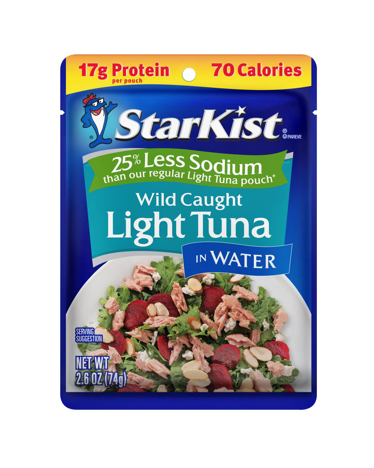 StarKist Reduced Sodium Chunk Light Tuna in Water pouch for quick meals.