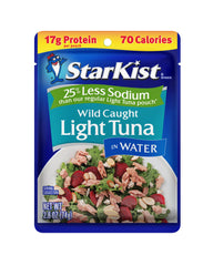 StarKist Reduced Sodium Chunk Light Tuna in Water pouch for quick meals.